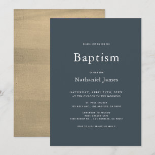 Invitation Baptême minimaliste Marine Blue & Gold Boy