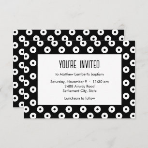 Invitation Baptême minimaliste noir et blanc Polka-point
