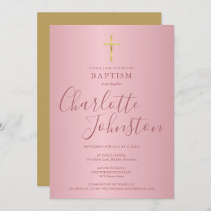 Invitation Baptême moderne Christening Rose Gold