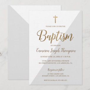 Invitation Baptême moderne gris blanc