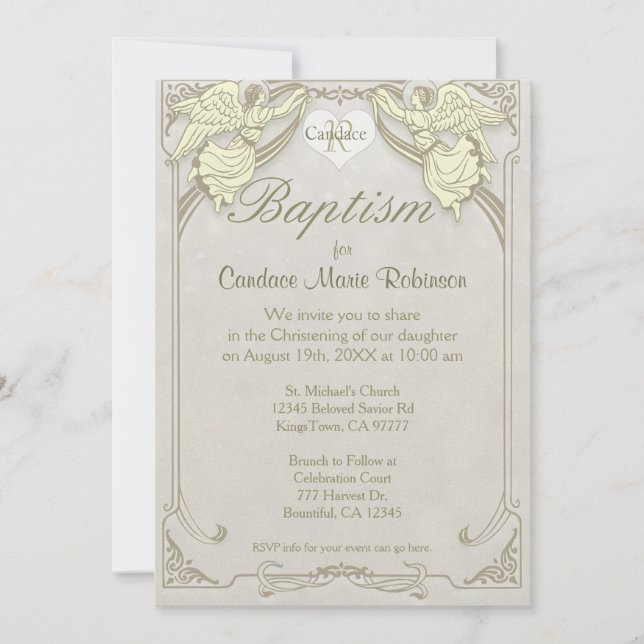 Invitation Baptême | Monogramme Angel (Devant)