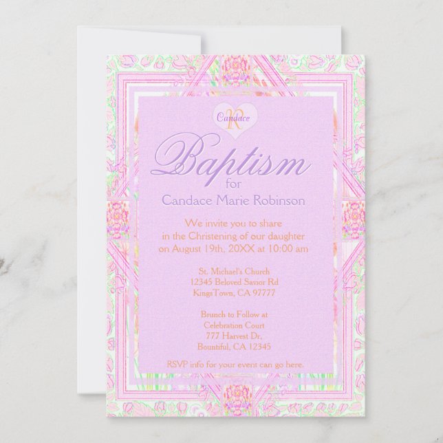 Invitation Baptême | Monogramme Angel (Devant)
