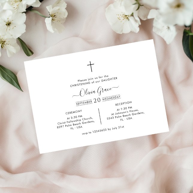 Invitation Baptême neutre de genre noir et blanc minimal (Créateur téléchargé)