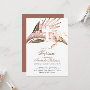 Invitation Baptême Orchidée Pampas Grass Terracotta Invitatio