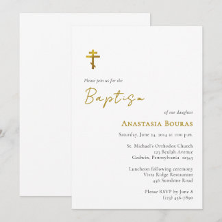 Invitation Baptême orthodoxe chrétien avec écriture minimalis