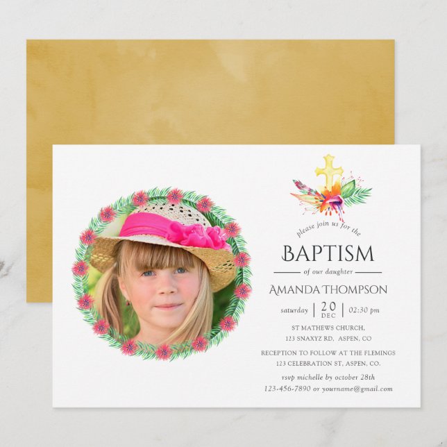 Invitation Baptême ou baptême d'été tropical (Devant / Derrière)
