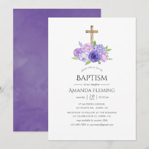 Invitation Baptême ou baptême floral ultra violet