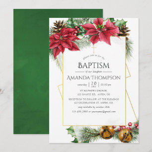 Invitation Baptême ou baptême géométrique de Noël floral