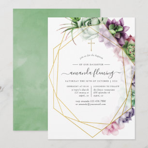 Invitation Baptême ou baptême géométrique Succulent