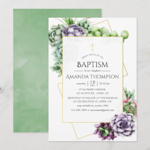 Invitation Baptême ou baptême géométrique Succulent