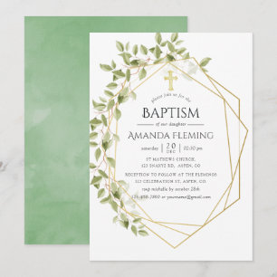 Invitation Baptême ou baptême géométrique verdoyant