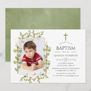 Invitation Baptême ou baptême géométrique verdoyant