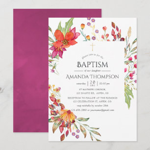 Invitation Baptême ou christéma aux fleurs sauvages aquarell