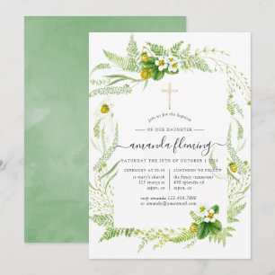 Invitation Baptême ou Christening à la végétation à l'aquarel