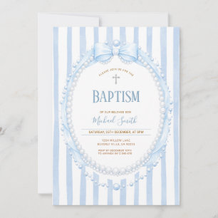 Invitation Baptême ovale Bow & Pearl pour garçon