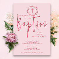 Invitation Baptême Pétale Filles Roses