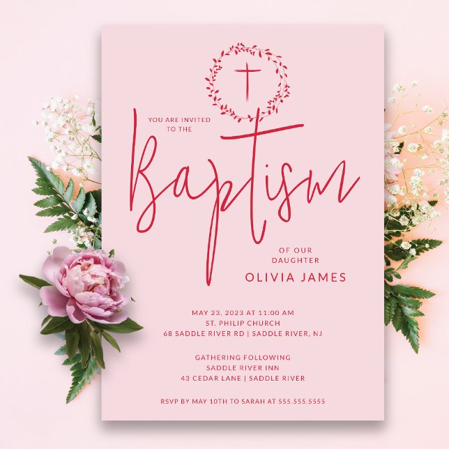 Invitation Baptême Pétale Filles Roses (Créateur téléchargé)