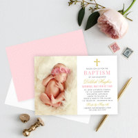Baptême Photo Bébé Fille Rose et Or Élégant