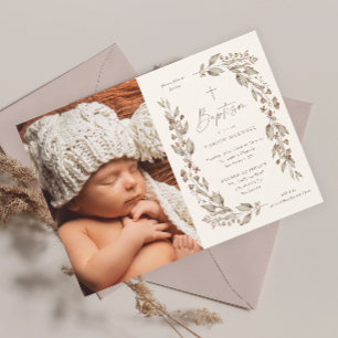 Invitation Baptême photo genre neutre Fleur sauvage Boho