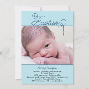 Invitation Baptême photo Pendentif - Bleu