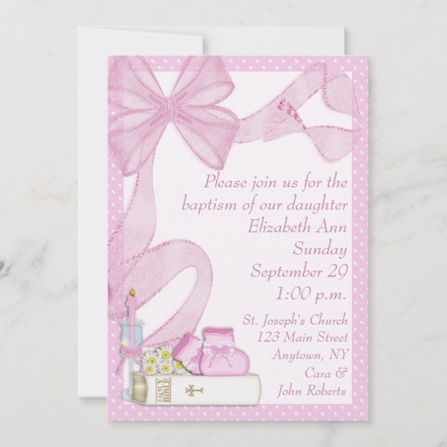 Invitation Baptême Pink Bow (Devant)