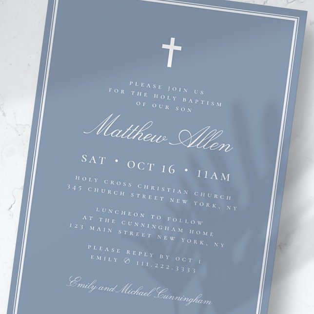 Invitation Baptême Pour Lui Classic Elegant Cross (Créateur téléchargé)