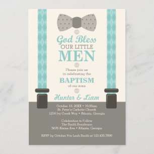 Invitation Baptême pour petits hommes jumeaux, ivo