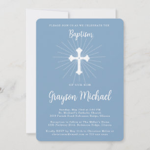 Invitation Baptême pour Son Dusty Croix Bleue