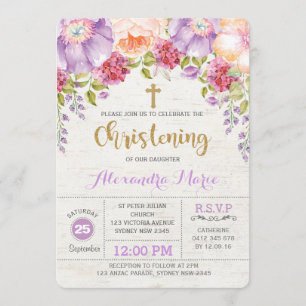 Invitation Baptême pourpre de fleur d'invitation de baptême