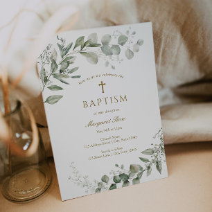 Invitation Baptême religieux Eucalyptus Verdure