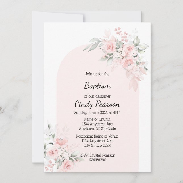 Invitation Baptême rose pâle (Devant)
