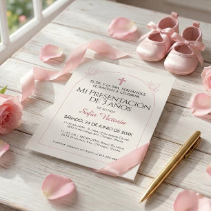 Invitation Baptême Rose   Présentation 3 Ans