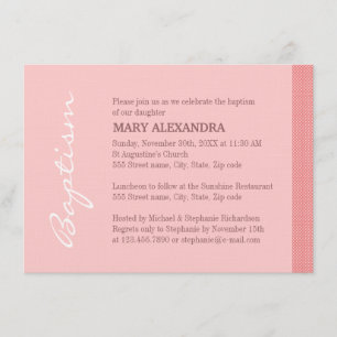 Invitation Baptême rose simple de rayure