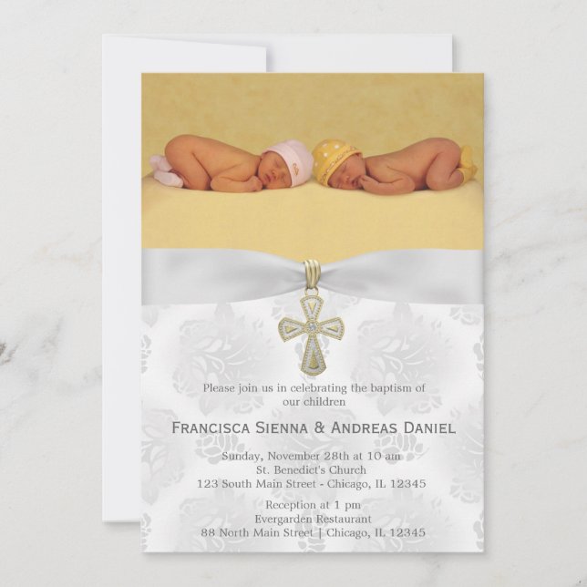 Invitation Baptême Roses d'argent avec photo (Devant)