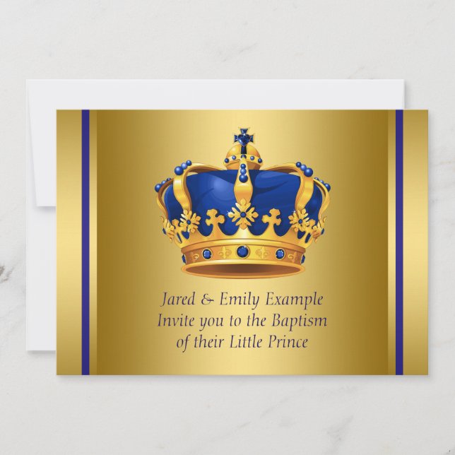 Invitation Baptême royal bleu et or (Devant)