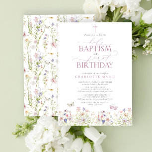 Invitation Baptême Saint fleur sauvage & 1er Anniversaire Pin
