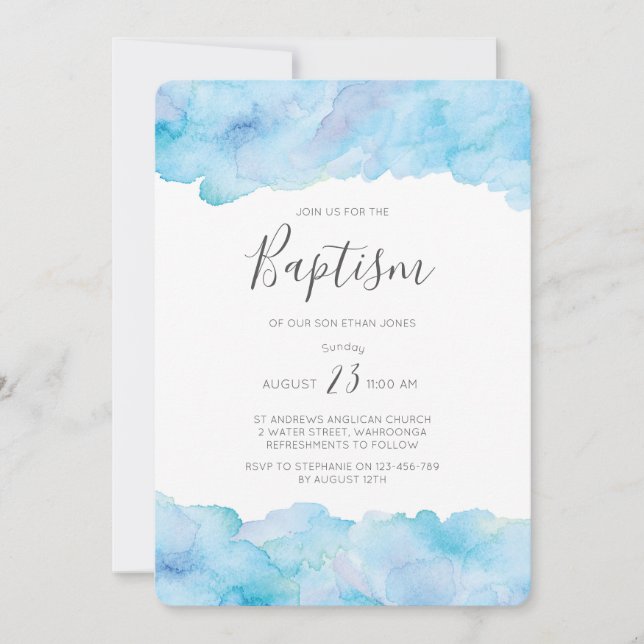 Invitation Baptême Salé bleu marine aquarelle (Devant)