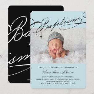 Invitation Baptême scénarisé Rosary Cross Boy Photo Religieux