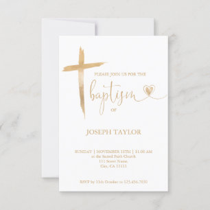 Invitation Baptême Simple moderne Croix Christening Gold Invi