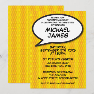 Invitation Baptême Simple Moderne Fun Comic