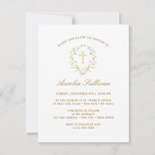 Invitation Baptême simple Pastel Fleur sauvage de couronne