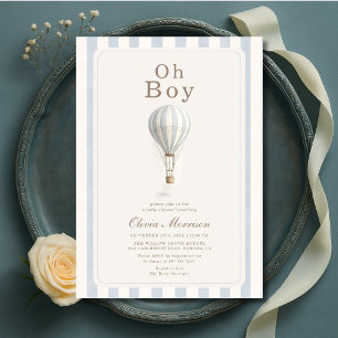 Invitation Baptême Thème Montgolfière Rayures Bleues Bébé