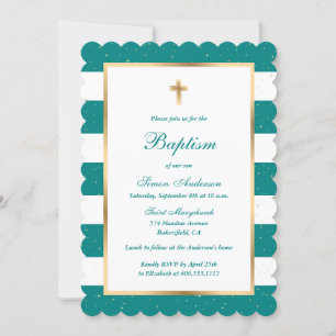 Invitation Baptême Turquoise en or blanc personnalisé
