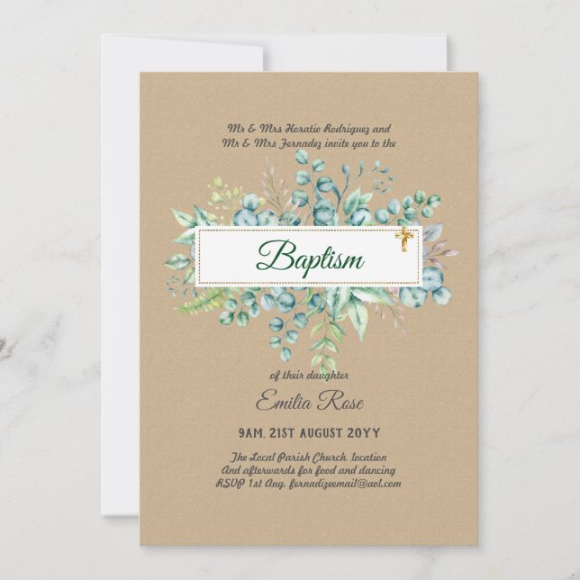 Invitation Baptême vert Bautizo Bautismo Christening Invi (Devant)