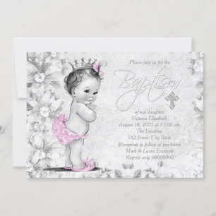 Invitation Baptême Vintage rose et gris