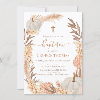 Invitation Baptism Boho Pampas arrangement white Pumpkin