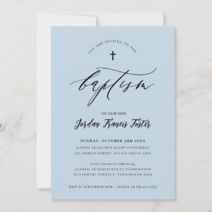 Invitation BAPTISM calligraphie minimale élégant bleu bébé pâ