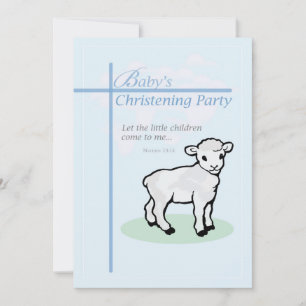 Invitation Baptism Celebration Blue Boy Lamb