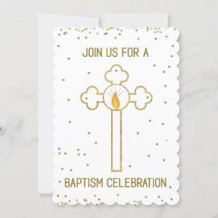 Invitation Baptism Celebration Gold Cross