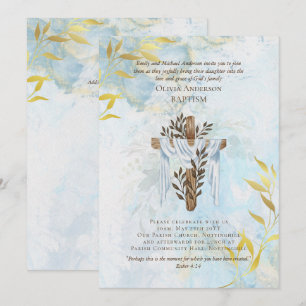 Invitation BAPTISM classique Aqua Blue Gold